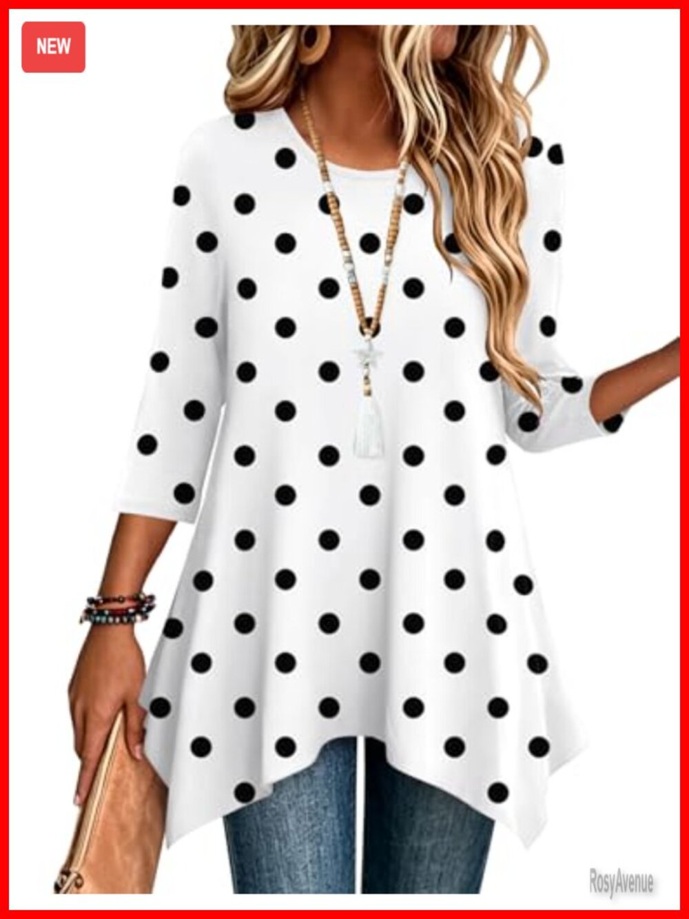 Women's 3/4 Sleeve Loose Fit Tunic Crew Neck Boho Top Plus Size